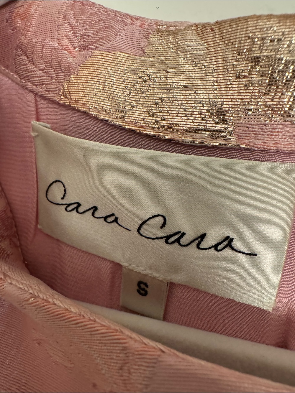 Cara Cara Pink Floral Brocade Dress with Feather Hem - Picture 5 of 5
